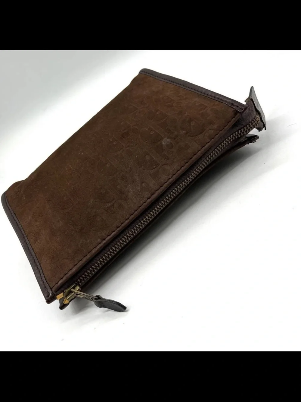 Dior Brown Embossed Suede Cosmetic Pouch